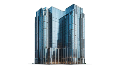 Office building with glass facade on a transparent background