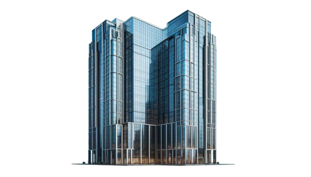 Office building with glass facade on a transparent background
