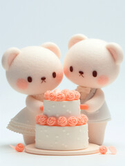 かわいいフェルト風の新郎と新婦（ケーキ）