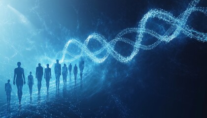 Futuristic DNA Illustration, intricate design showcasing advanced genetic structures, vibrant colors, and imaginative scientific concepts
