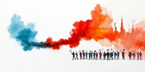 Obraz premium Protest, Demonstration, Smoke, Activism, City, Urban Crowd, Signs, Movement March