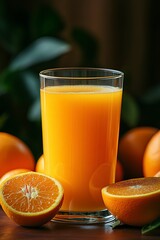Orange juice and slices of orange on background .generative ai