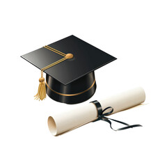Graduation Cap and Diploma for Educational Celebrations Isolate on a White Background Transparent Background