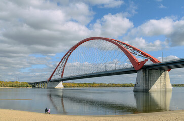 Novosibirsk view from the bank of the Ob Bugrinsky bridge