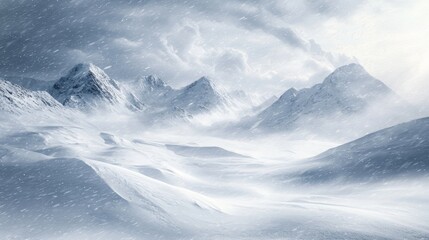 Obraz premium Blizzard Engulfing Mountain Range in a Snowstorm - Capturing the Intensity of Nature's Fury