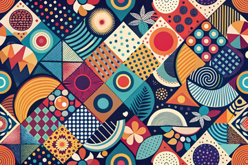 Naklejka premium Vibrant abstract shapes and bold patterns create dynamic visual experience, showcasing harmonious blend of colors and designs that evoke creativity and energy