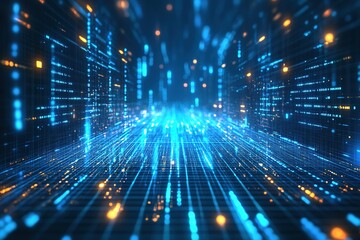 Blue cyber data tunnel with light speed effect