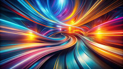 Obraz premium Dynamic motion in abstract designs creates vibrant and energetic atmosphere, showcasing swirling colors and light trails that evoke sense of speed and excitement
