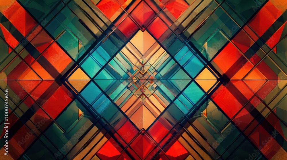 Leinwandbilder symmetrical geometric lines creating intricate patterns in a bold, contrasting color scheme, perfect