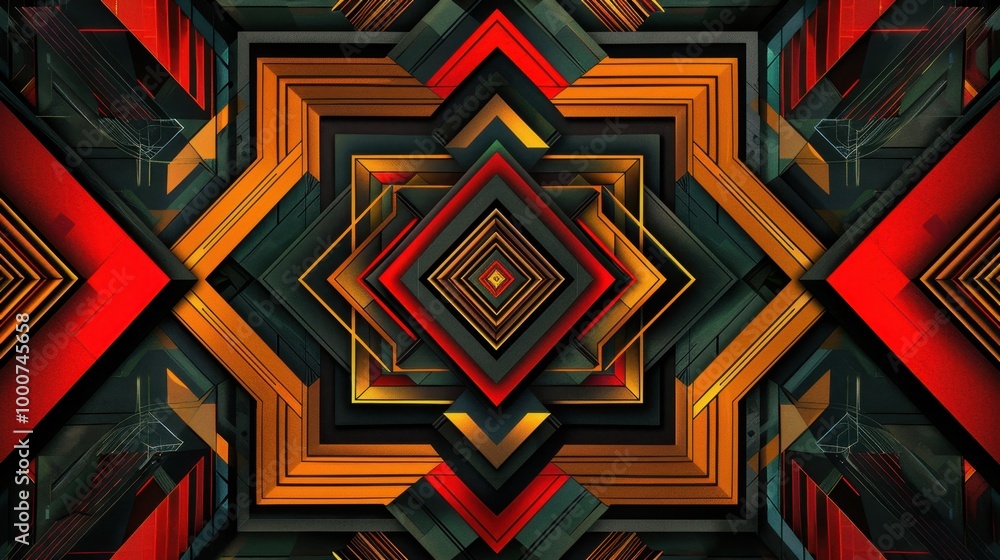 Leinwandbilder symmetrical geometric lines creating intricate patterns in a bold, contrasting color scheme, perfect