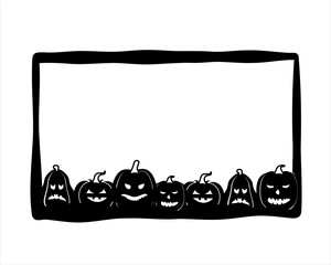 Halloween scary spooky frame doodle vector with pumpkin. Border pencil  line Isolated on white background.