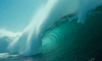 A devastating tsunami wave sweeps through a coastal town, leaving destruction and debris in its wake. Disaster scene