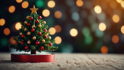 Christmas holidays banner, tree, bokeh background