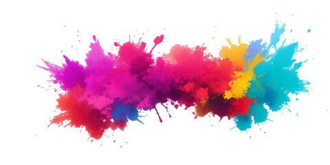 Bright colorful watercolor splash splatter stain brush strokes on white background. Modern vibrant aquarelle spot. Rainbow trendy isolated design on white. Element. Vector watercolor illustration.	