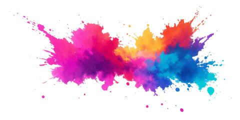 Bright colorful watercolor splash splatter stain brush strokes on white background. Modern vibrant aquarelle spot. Rainbow trendy isolated design on white. Element. Vector watercolor illustration.	