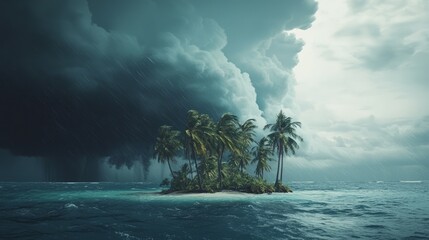 Fototapeta premium Tropical Storm Brewing Over Serene Island - Dramatic Footage of Dark Clouds Swirling Ominously in the Sky