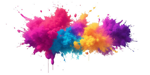 Bright colorful watercolor splash splatter stain brush strokes on white background. Modern vibrant aquarelle spot. Rainbow trendy isolated design on white. Element. Vector watercolor illustration.	