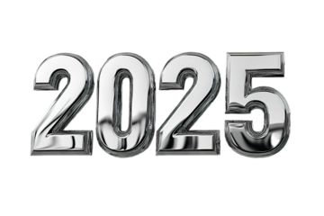 Shiny metallic numbers 2025 with reflective surface