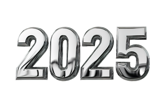 Shiny metallic numbers 2025 with reflective surface
