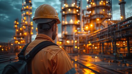 Obraz premium Refinery Reflections: The Power of Industry in Scenic View 