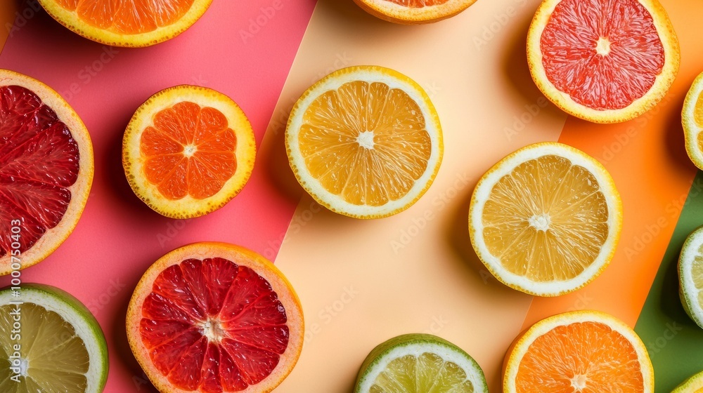 Poster a colorful display of oranges and lemons arranged on a table