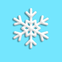 3d Christmas white snowflake with shadow. Vector illustration. Design element for and New Year holiday decorations, winter holiday element.