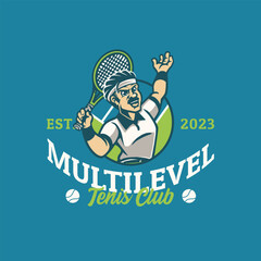 A man tennis character logo vintage design