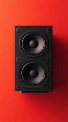 Black speaker isolated on red background