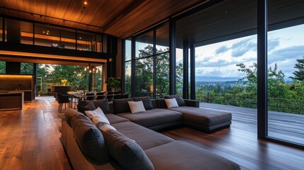 Fototapeta premium A large living room with a couch and a dining table