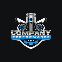 3d vector logo combines a piston with a luxurious turbo charger for the automotive and repair industry © haerul