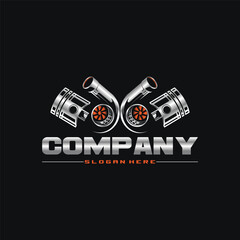 3d vector logo combines a piston with a luxurious turbo charger for the automotive and repair industry © haerul