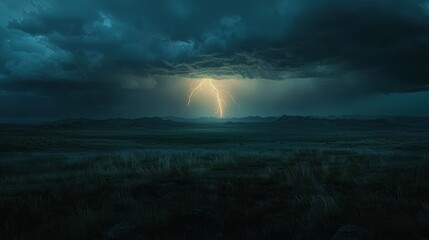 Electrifying Night Show: Stunning View of Distant Thunderstorm Lighting Up Darkened Landscape with Spectacular Lightning Flashes