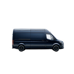 Side view of a navy blue delivery van showcasing its sleek design. Ideal for transport, logistics, or delivery services imagery.