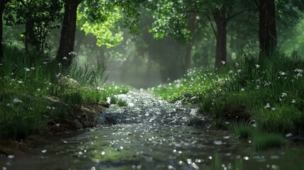 Obraz premium Serene Creek Transforming into a Torrent: Natural Disaster in a Lush Forest