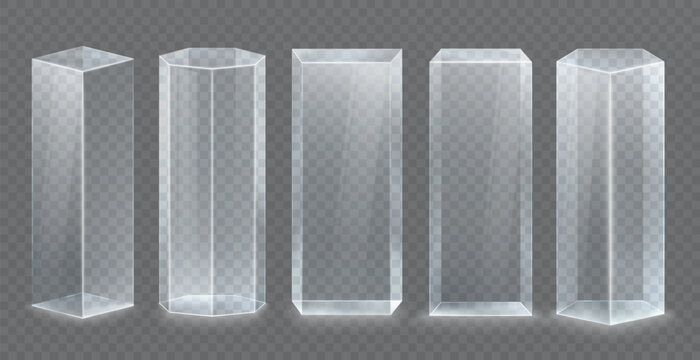 3D glass transparent crystal. Empty cylindrical pedestal.
