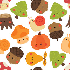 kawaii face fruit and vegetable seamless pattern, background vector