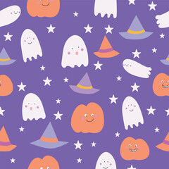 Purple Ghost Seamless pattern print background. Great for gift paper, scrapbooking, fabric and background.