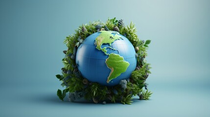 Earth Globe Surrounded by Green Plants and Nature