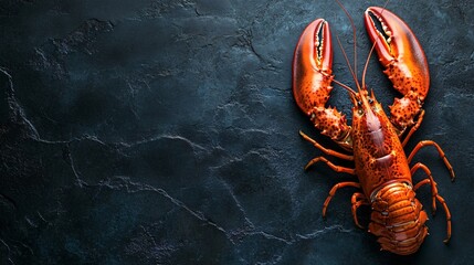 Fresh Cooked Lobster on Dark Background with Copy Space