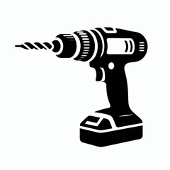 Black silhouette Illustration of a cordless drill on a white background. Repair tool. Vector illustration, drill silhouette vector icon, drill silhouette vector logo, black and white