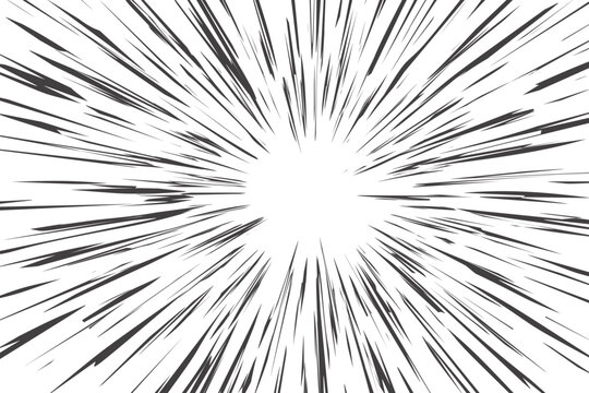 Manga speed lines of radial comic vector background. Cartoon flash, rays of explosion, boom and roar force. Abstract sparks and perspective motion of sound.