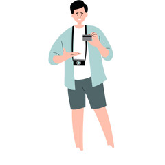 Traveler People Character on White Background. Flat Cartoon Illustration