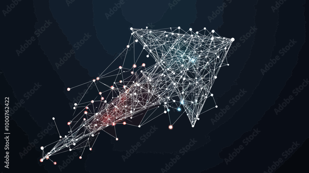 Poster abstract polygonal arrow with connecting dots and lines, business wireframe low poly futuristic desi