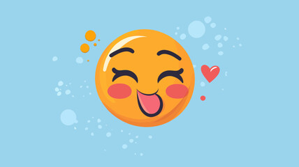 Naklejka premium Colorful Emoticon Face Throwing a Kiss with Heart on Blue Background - Fun and Playful Emoji Vector Illustration for Digital Communication and Social Media Design