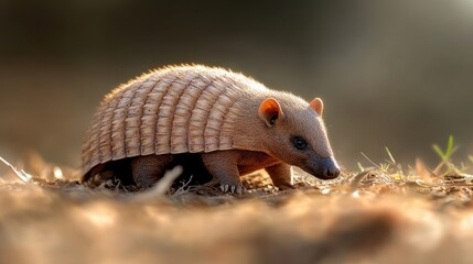 Obraz premium A small brown and white animal with a shell on its back