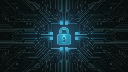 Digital Cyber Security Concept with Lock and Circuitry