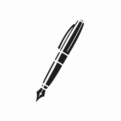 Pen icon. Black, minimalist icon isolated on white background. Fountain pen simple silhouette, The signature icon. Pen and undersign, underwrite, ratify symbol. Flat