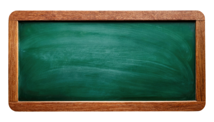 Long Green Chalkboard with Wooden Frame Isolated on Transparent Background.