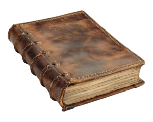 Old Leather Bound Book Isolated on Transparent Background.
