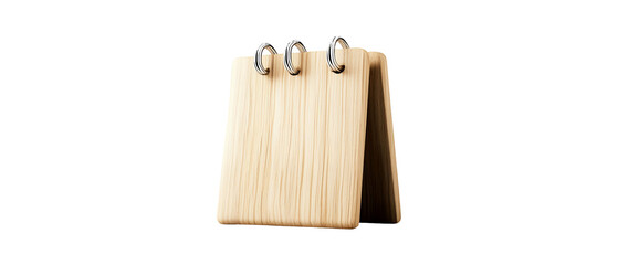 Fototapeta premium Wooden notepad with a metal ring, isolated on a clean white background.
